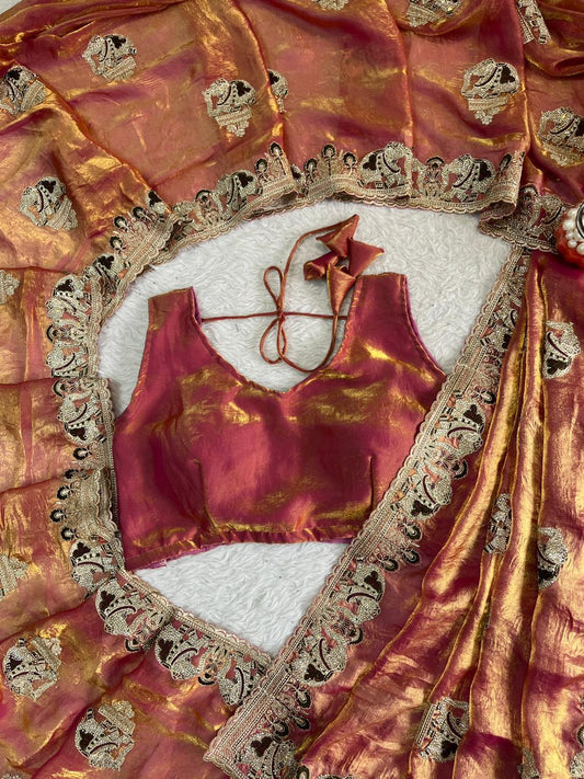 Beautifull Fendy satin with Embroidery & Siroski Hand Work saree