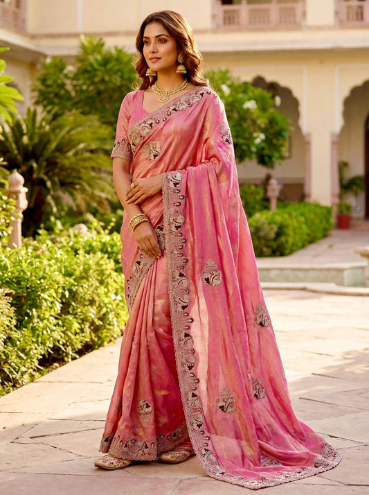Beautifull Fendy satin with Embroidery & Siroski Hand Work saree