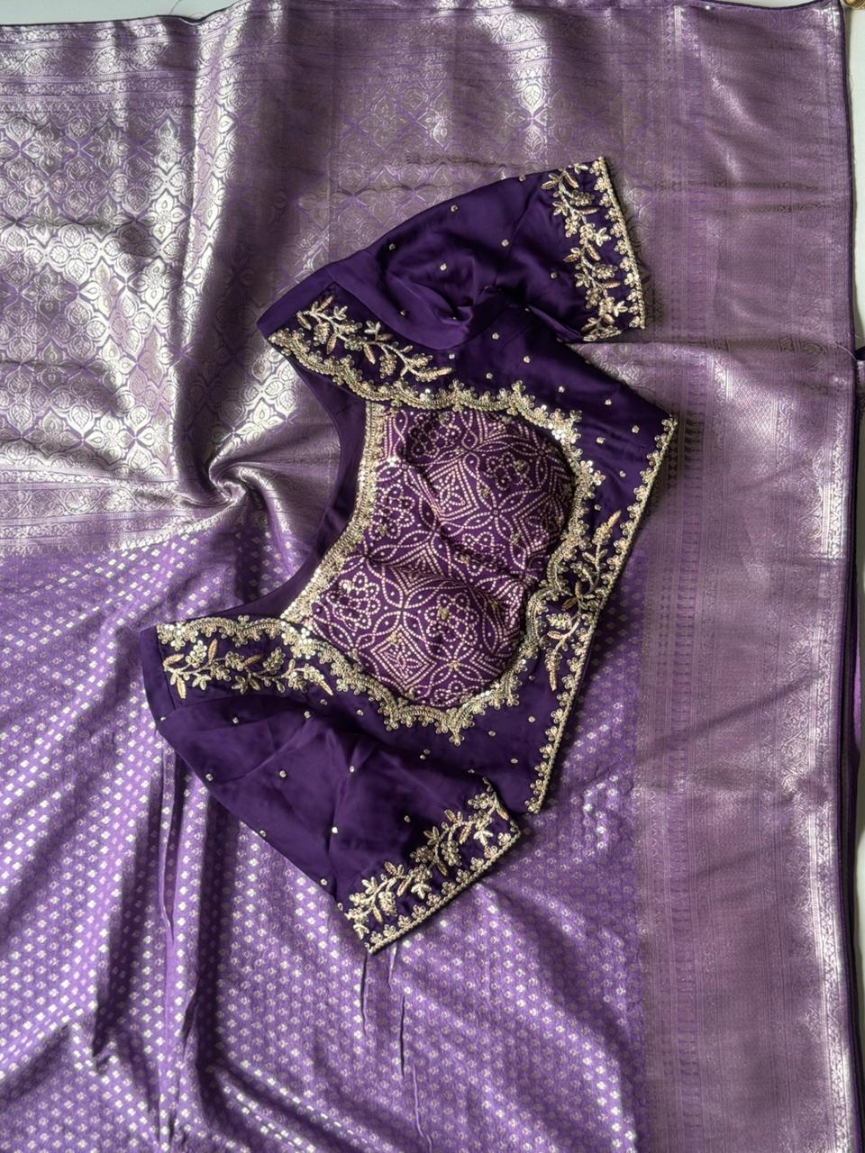 Designer Pure Banarasi Saree With Weaving Motifs & Contrast piping saree