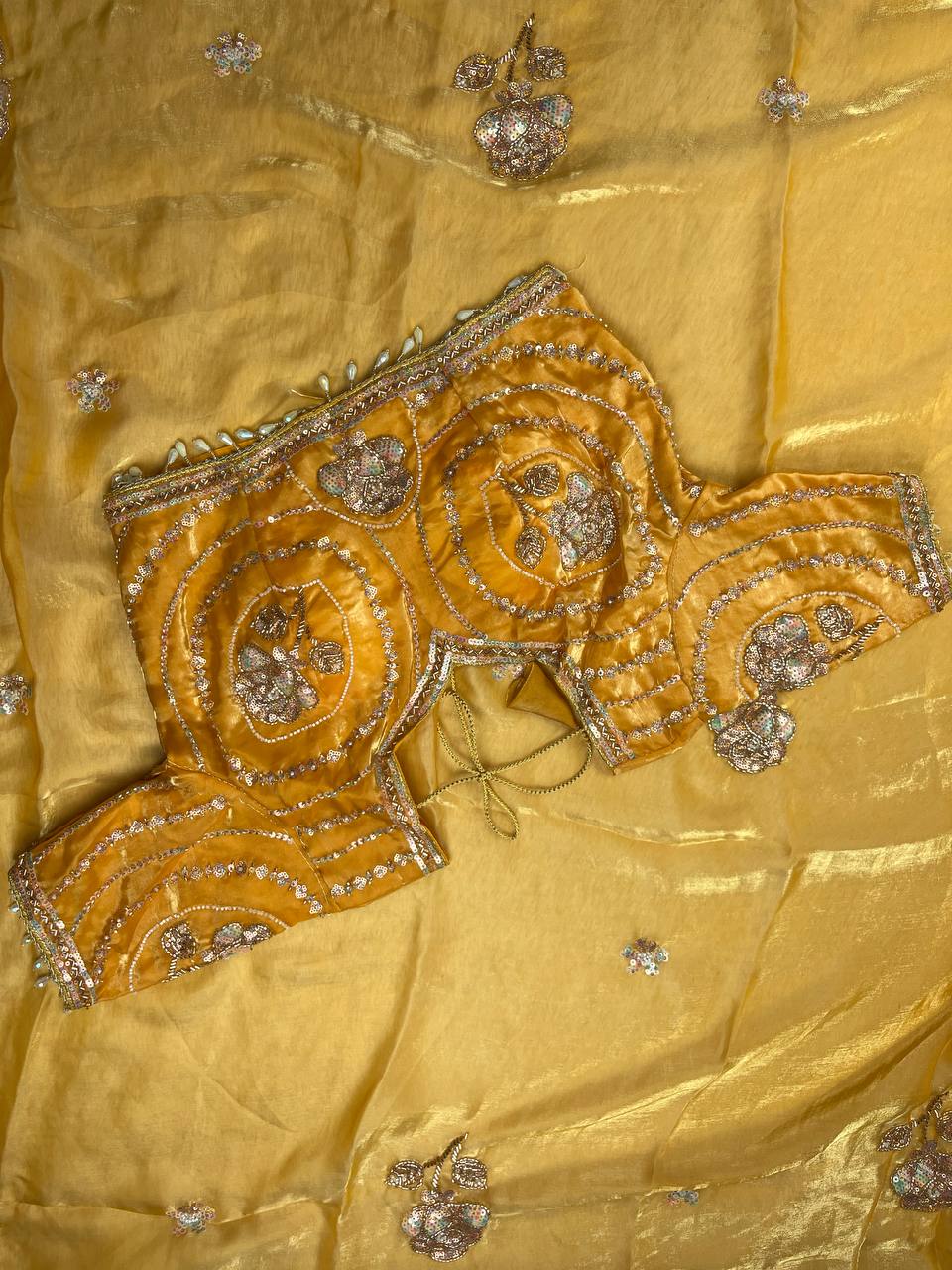 Beautiful Rich Space Silk Saree With Tone-to-Tone aarco Embroidery work