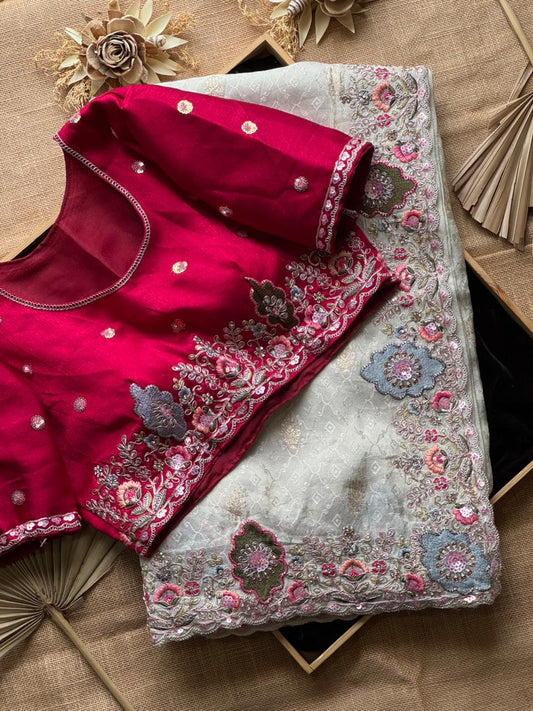 Beautiful Look Coding Work & Multi Colour Sequence Dola Silk Saree