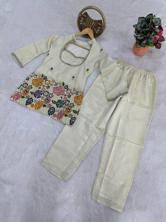 Premium Tissue Shimmer Silk Embroidery Work Top Bottom