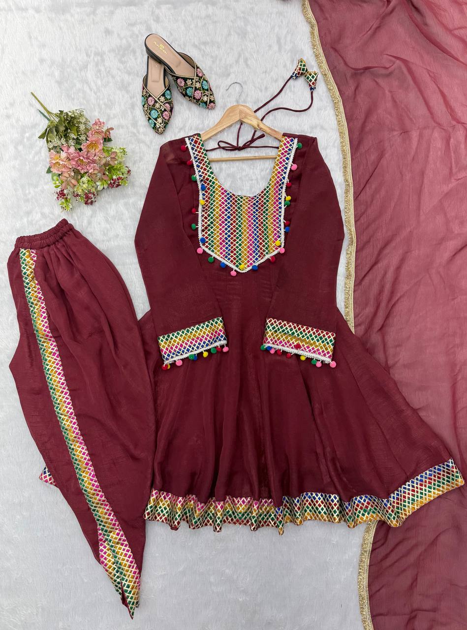 Heavy Crunchy Embroidery Work Top Dhoti
