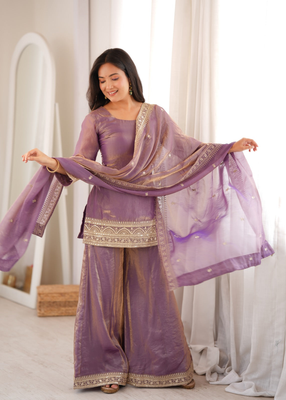 Frendy Silk Embroidery Work Kurti Plazzo