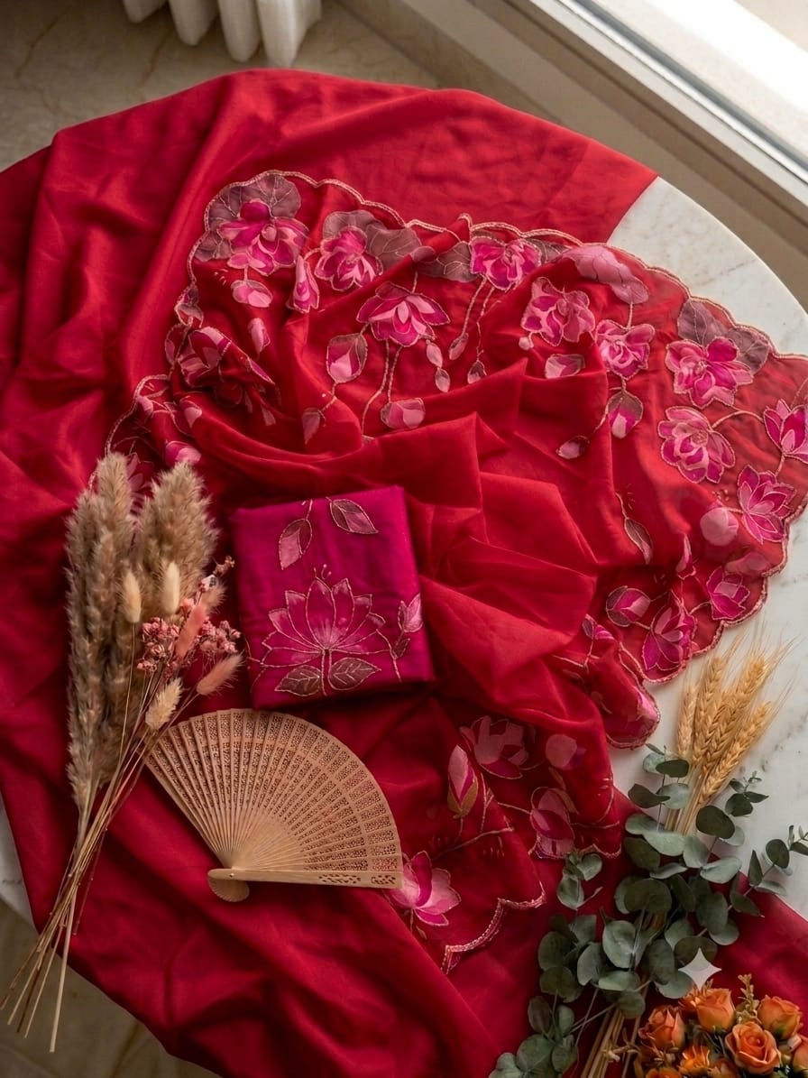 Soft Taby Silk Flower Digital Print Cutdana Work Saree