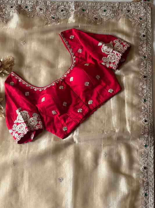 Champagne Pearl Sequin Silk Saree