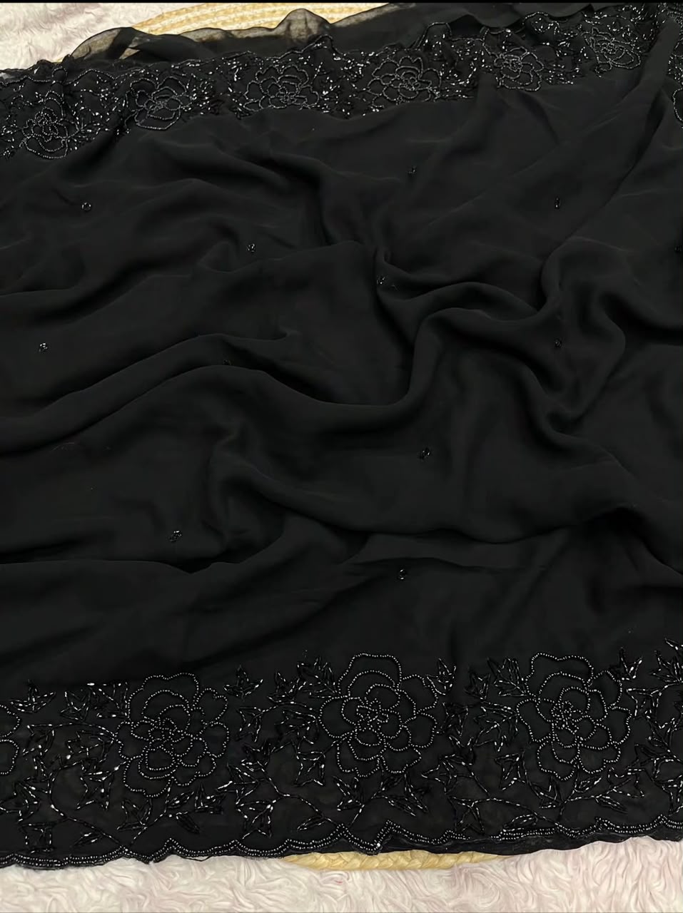 Black Color Fox Georgette Khatli Work Saree