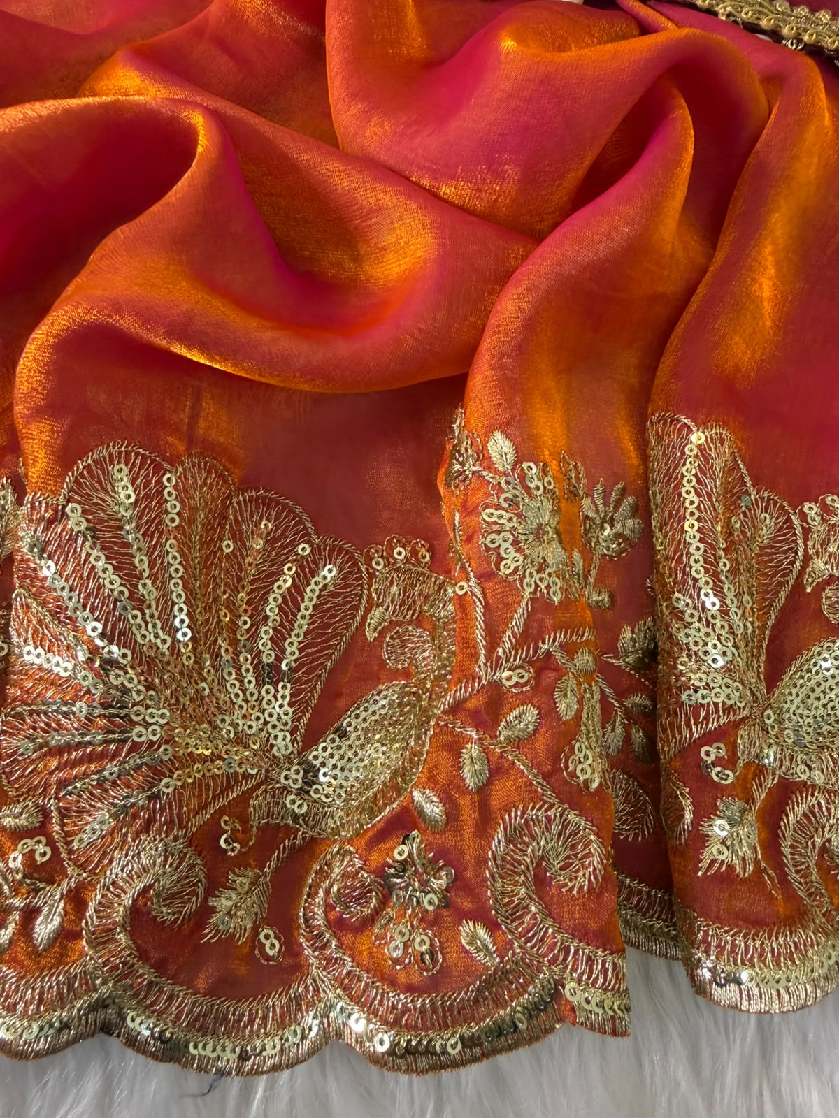 Fendy Silk Saree with Zari & Sequin Embroidery Work