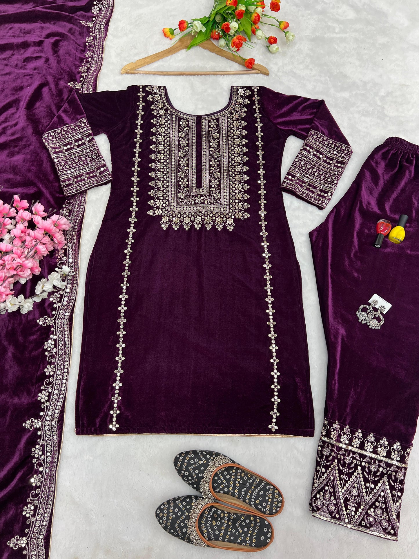 Winter Special Collection Heavy Viscose Velvet Embroidery Suit