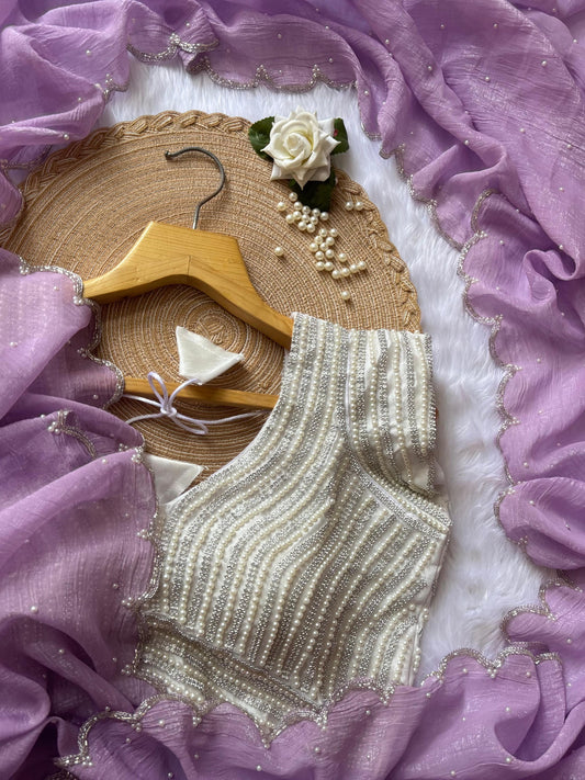 Moti Work and Diamond Lace Work Saree Party Special