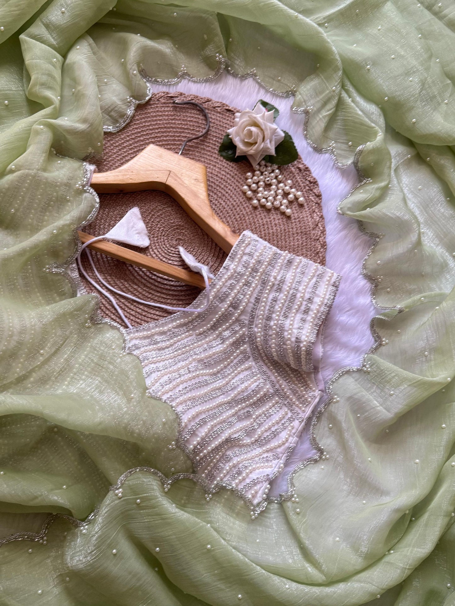 Moti Work and Diamond Lace Work Saree Party Special