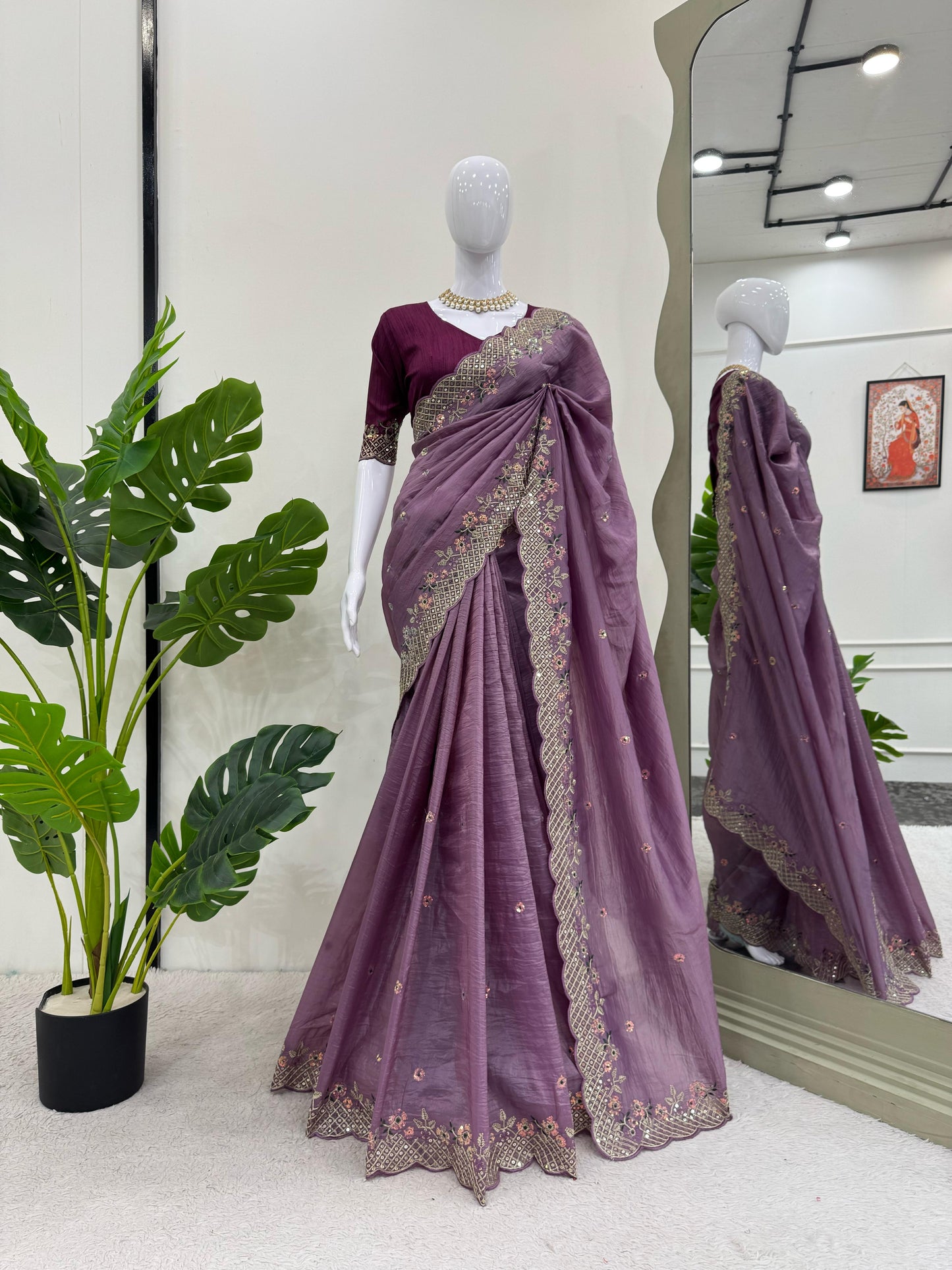 DESIGNER CRUNCHY SILK SEQUENCE WORK SAREE