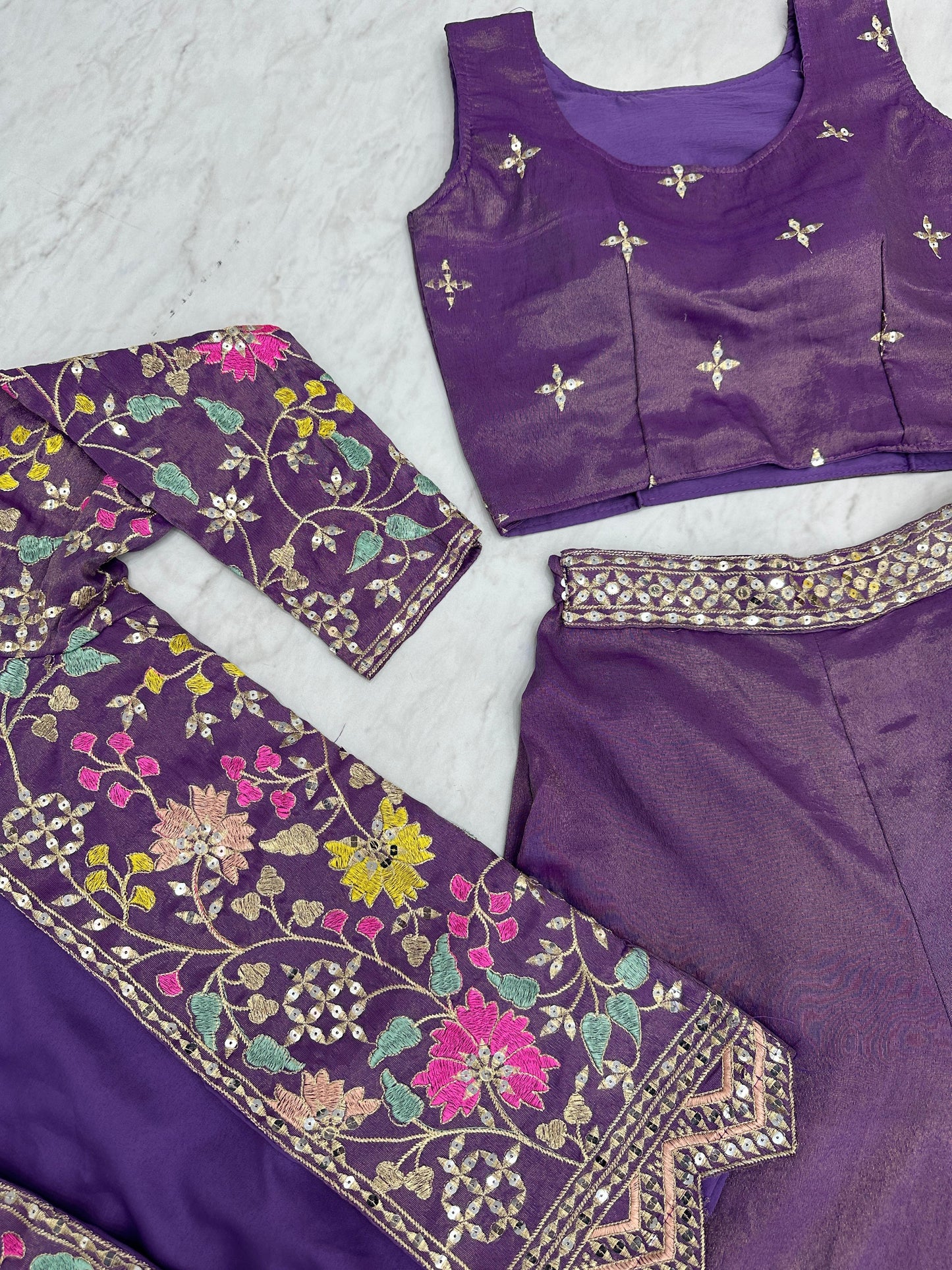 PURE TISSUE SHIMMER SHRUG WITH CHOLI PLAZZO