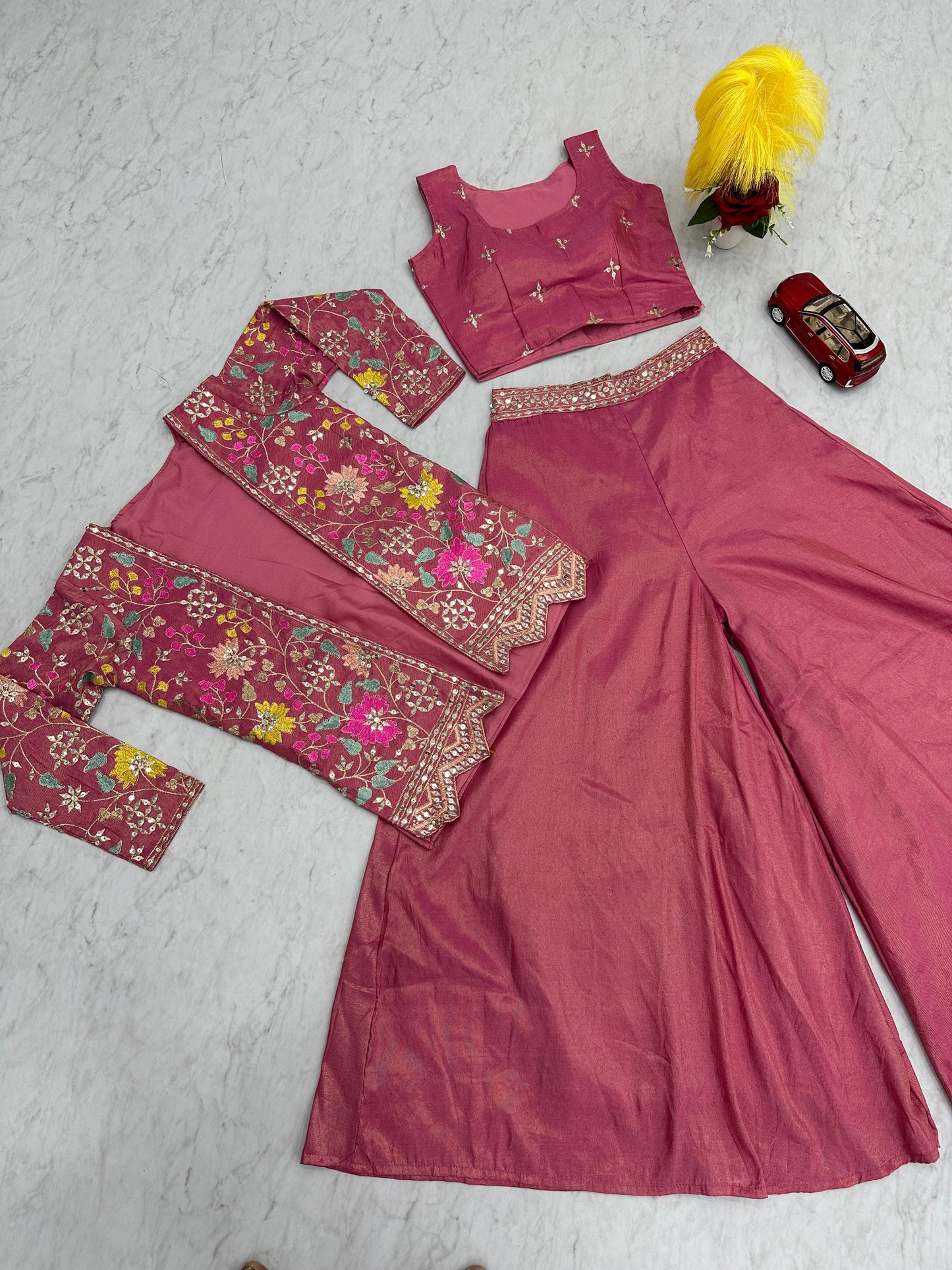 PURE TISSUE SHIMMER SHRUG WITH CHOLI PLAZZO