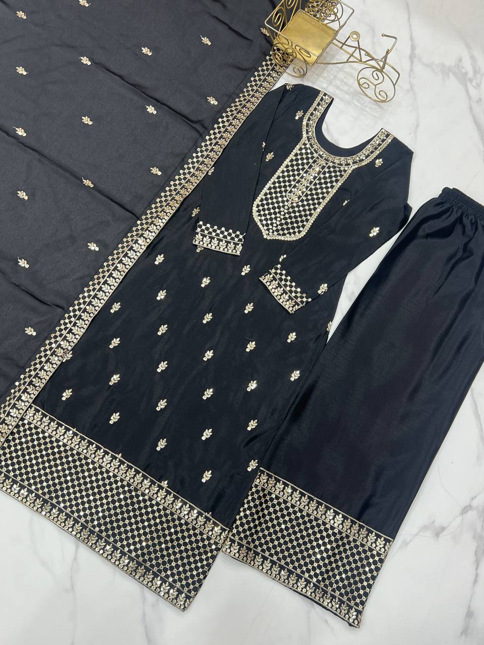 Pure Chinon Silk Woth Embroidery Sequence And Jari Work Kurti