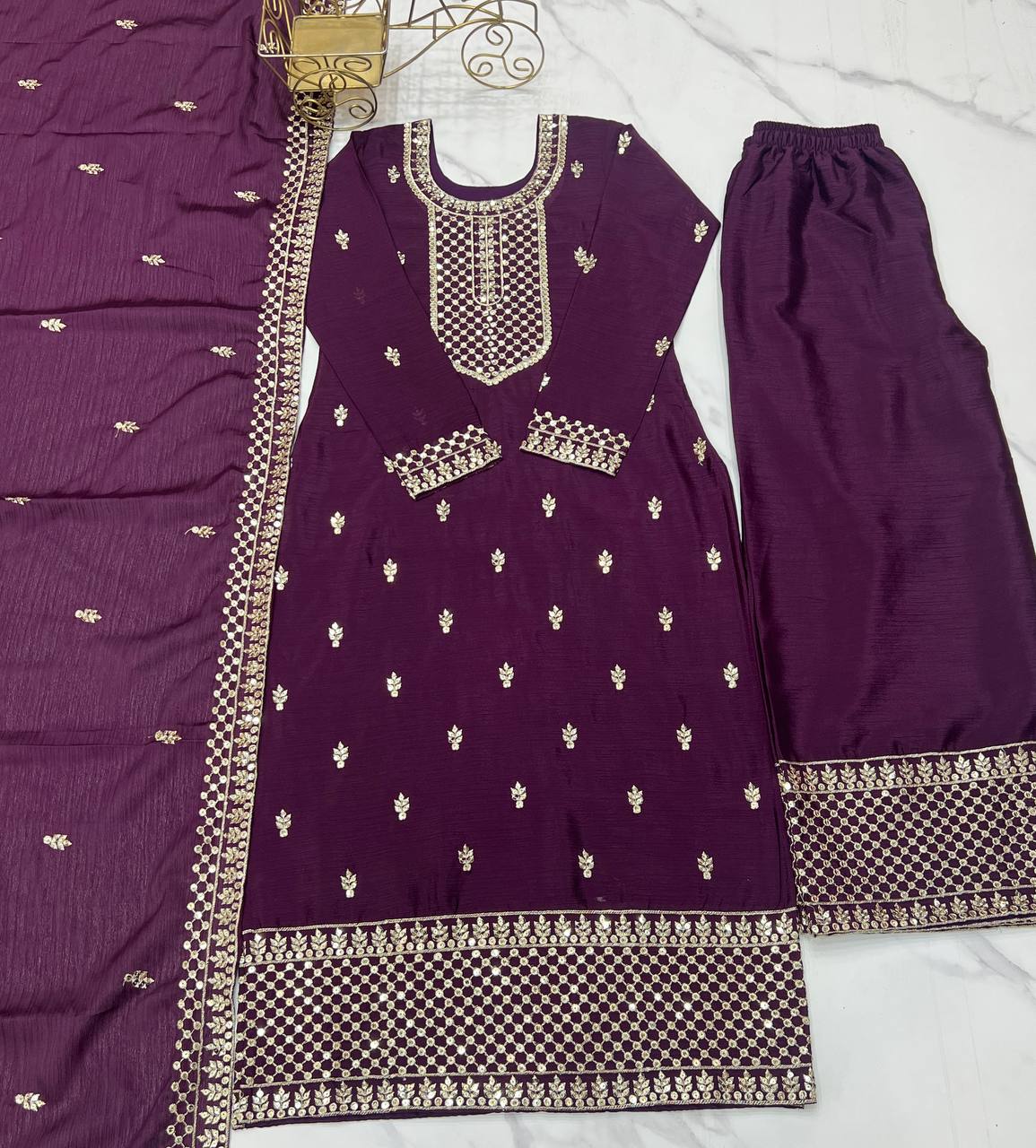 Pure Chinon Silk Woth Embroidery Sequence And Jari Work Kurti