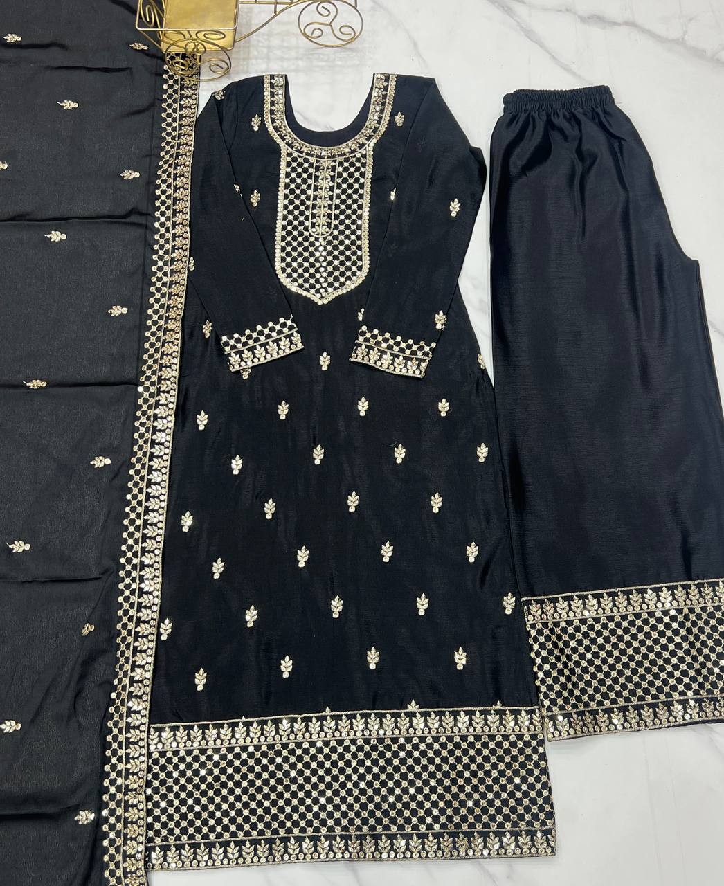 Pure Chinon Silk Woth Embroidery Sequence And Jari Work Kurti