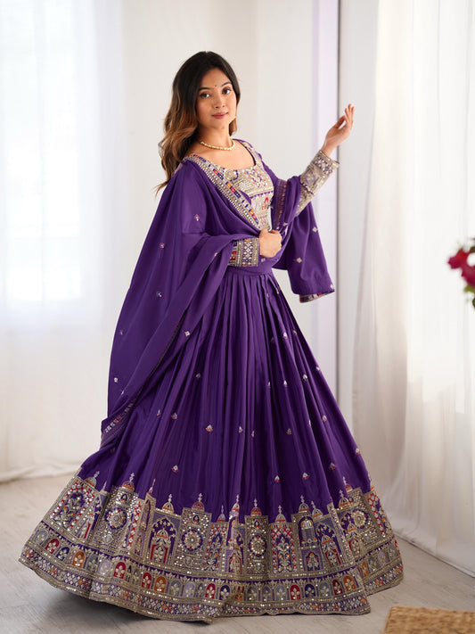 Natural Crep Silk With Thread And Sequence Work Lehenga Choli