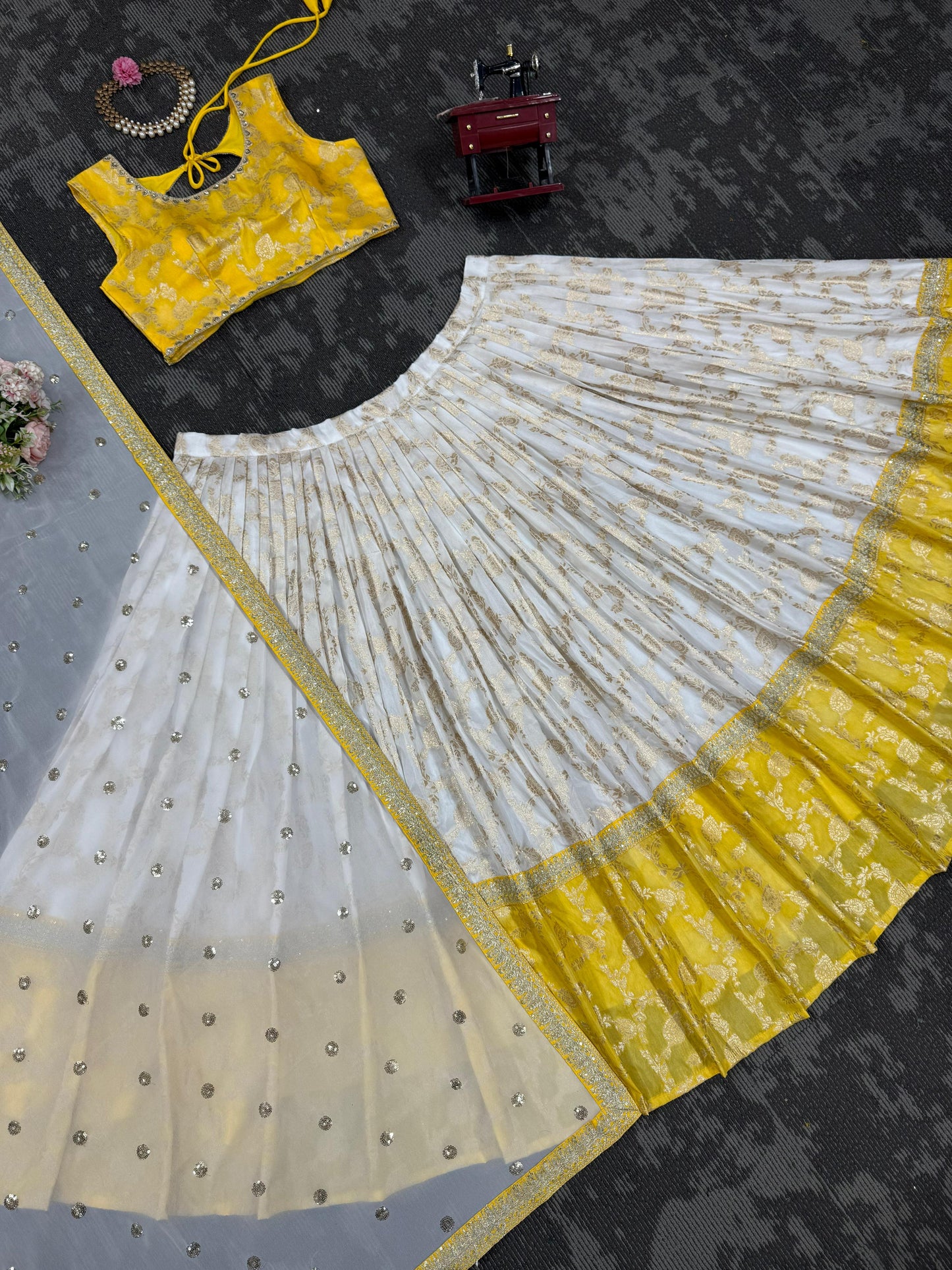 DRESS BAZZAR DESIGNER JACQUARD WEDDING WEAR TRENDY LEHENGA CHOLI