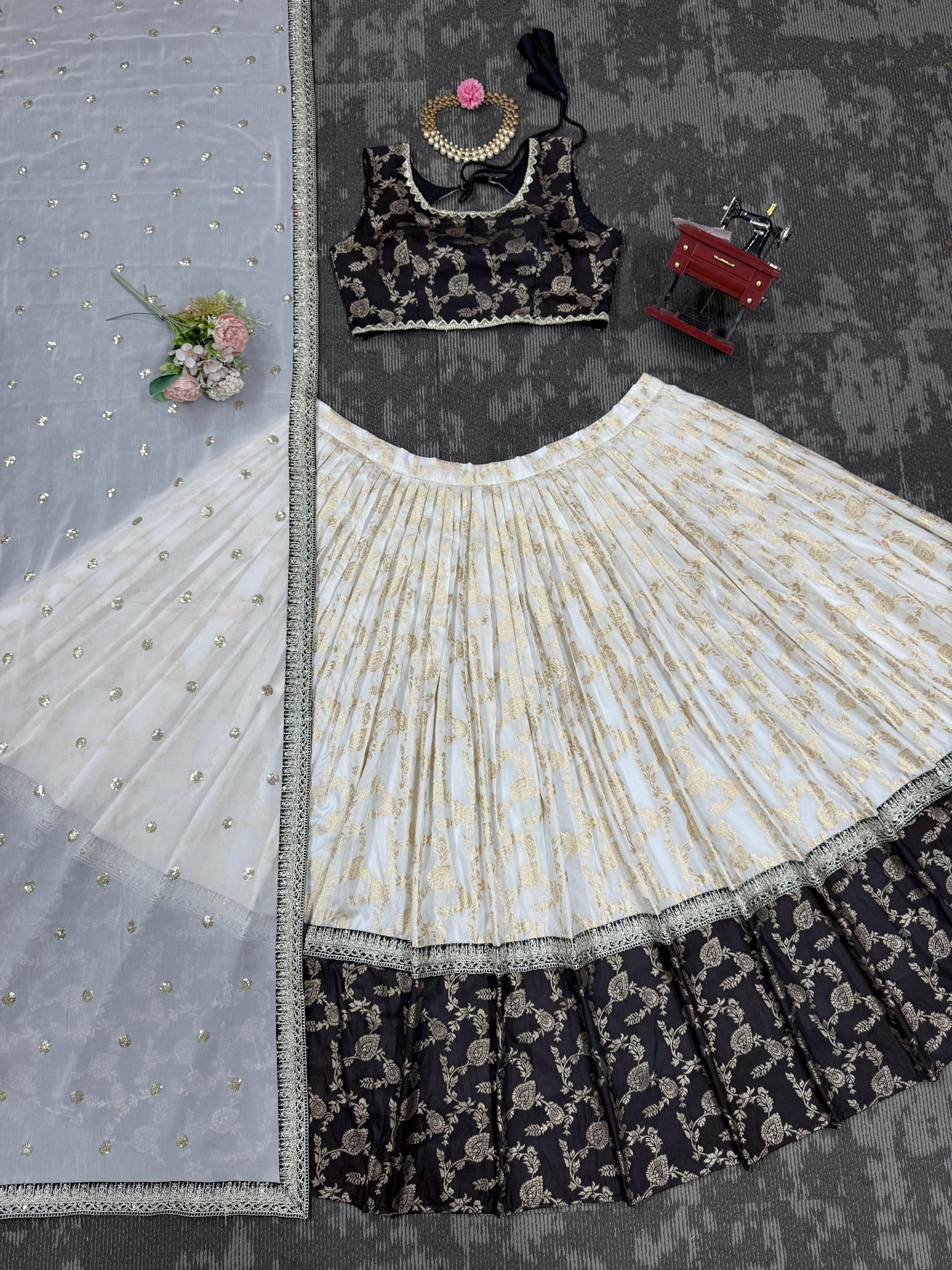 DRESS BAZZAR DESIGNER JACQUARD WEDDING WEAR TRENDY LEHENGA CHOLI