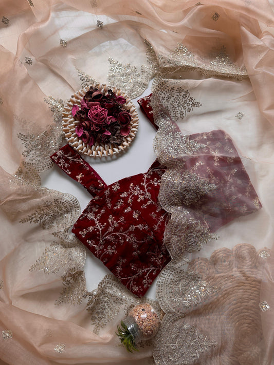 Beige Color Organza Tissue Fabric Zari Work Saree