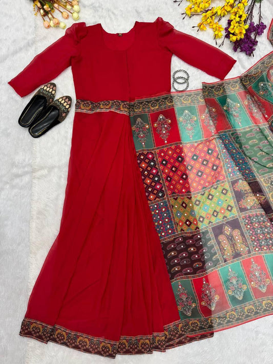 Black Color Faux Georgette Digital Print Zip Gown