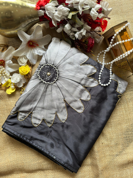 Yellow Color Crepe Satin Silk With Digital Print Work Saree