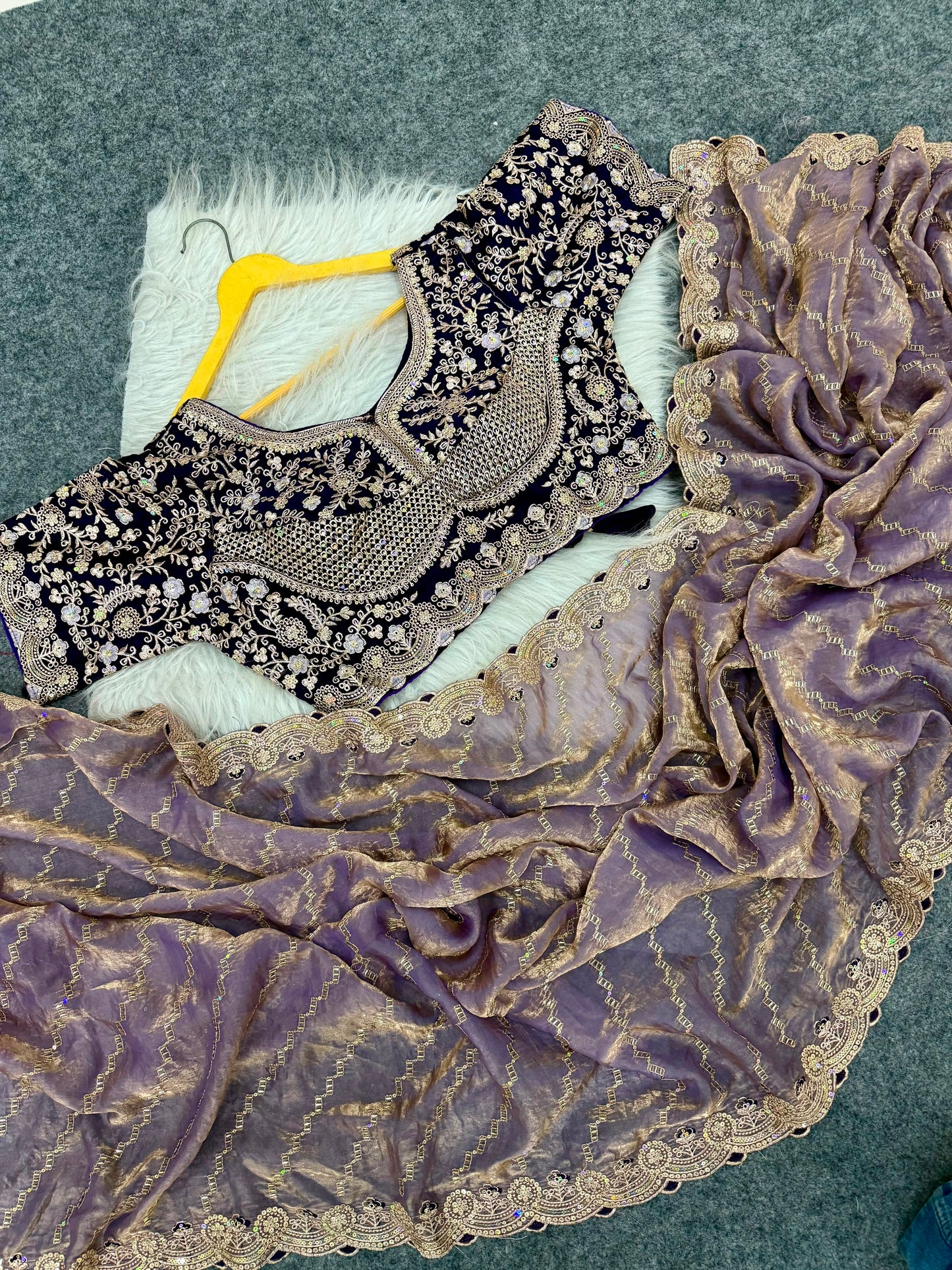 Beautiful Soft Rich Premium Space Silk With Thread & Sequence Embroidery Work Saree