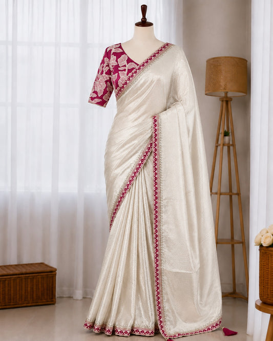 Pure Viscose Satin Embroidered Saree