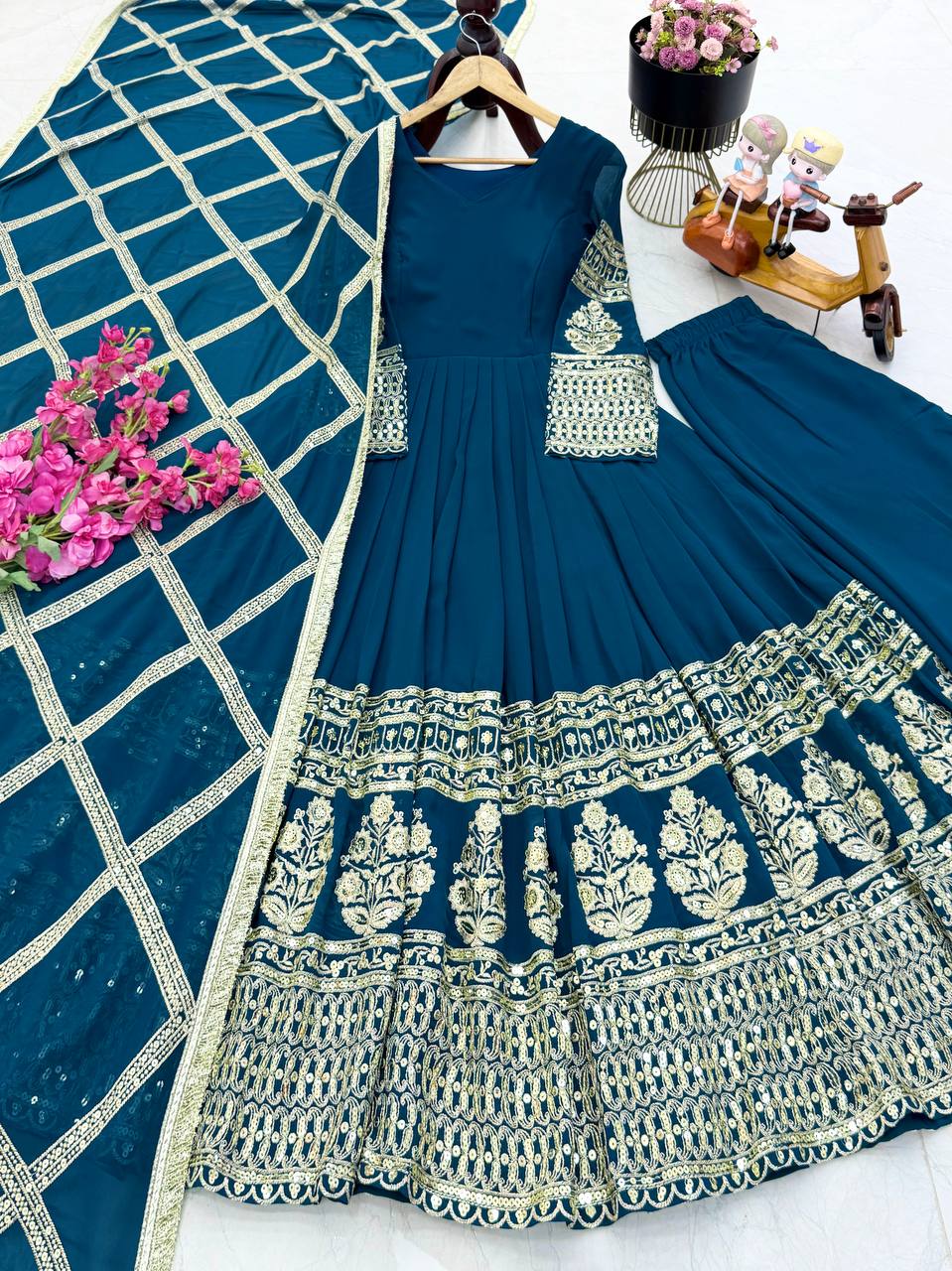 Faux Georgette With Embroidery Sequience Lace Work Gown