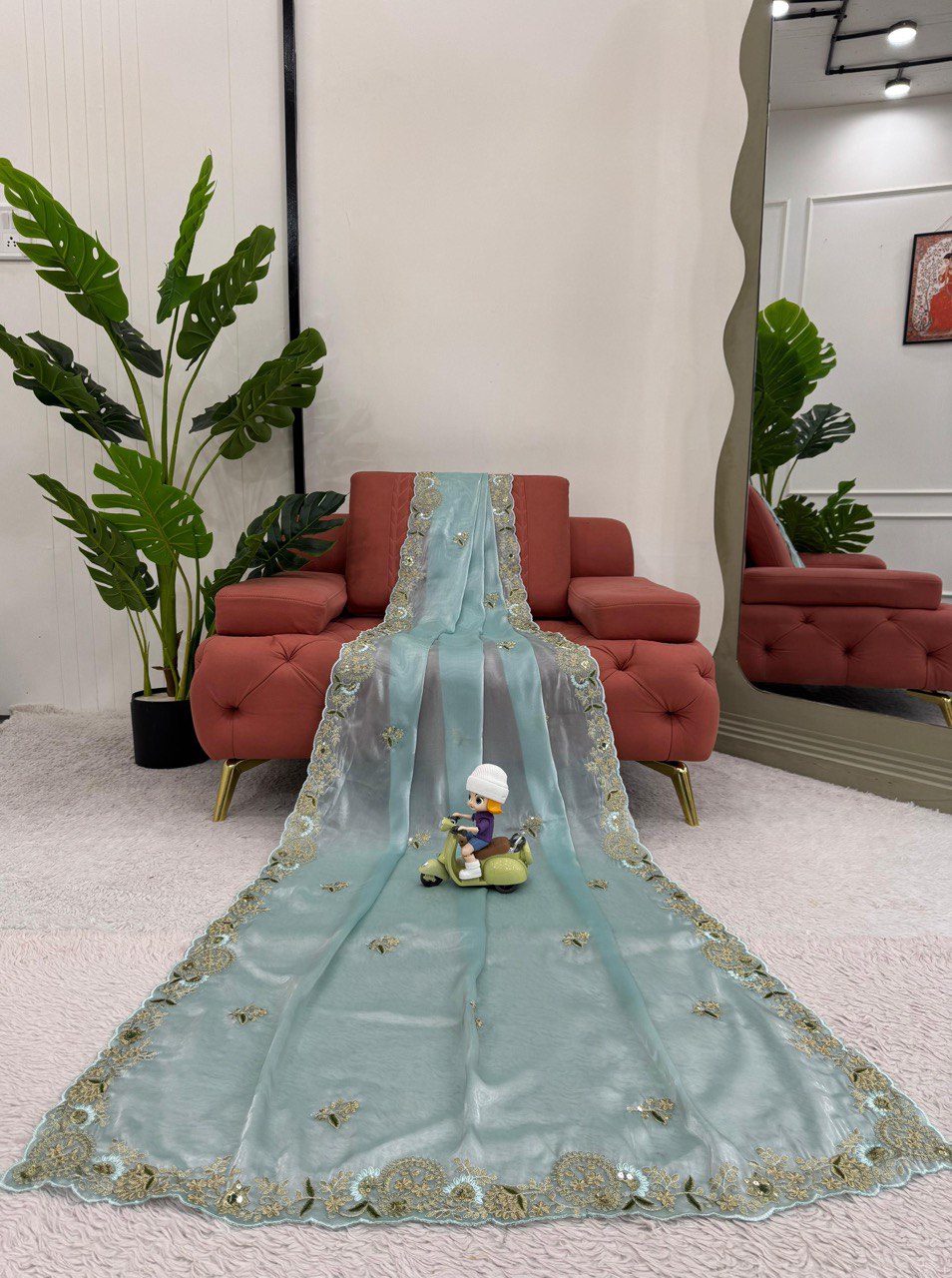 Jimmy Choo Thred & Sequnce Work Party Wear Sky Color Saree