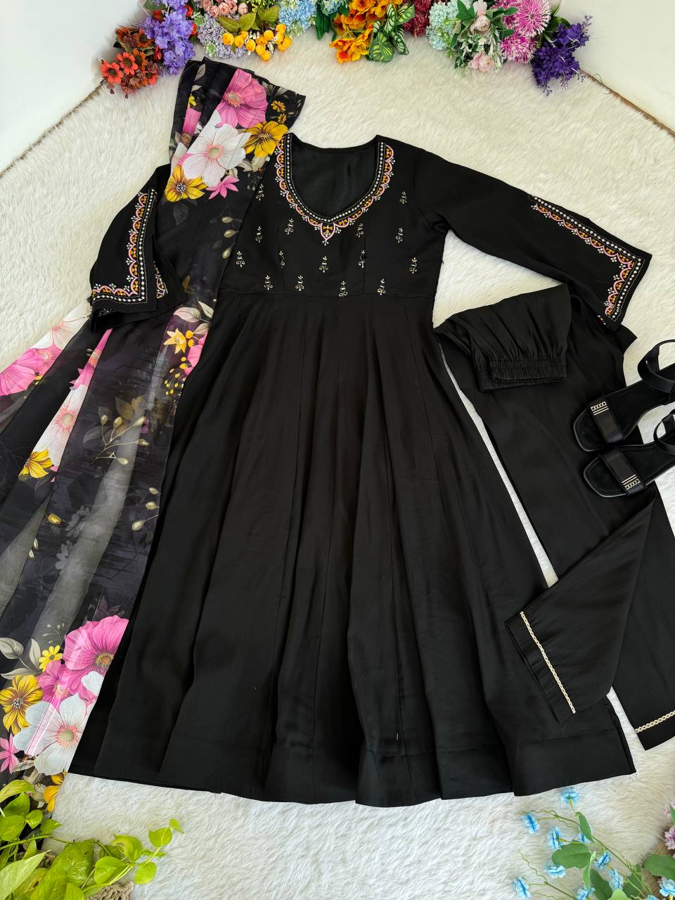 Roman Silk Hand Work Designer Gown