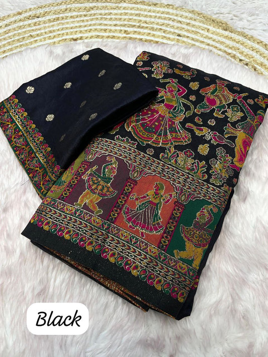 Pure soft pashmina silk weaving Kashmiri Thread Pallu With Fancy Tassel Saree