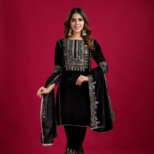 Winter Special Collection Heavy Viscose Velvet Embroidery Suit