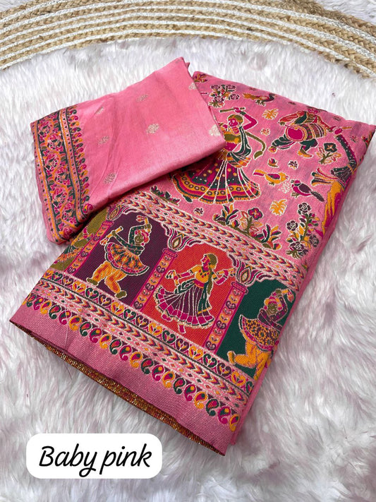 Pure soft pashmina silk weaving Kashmiri Thread Pallu With Fancy Tassel Saree