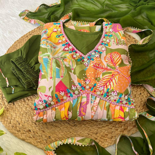 Digital Printed & Multi Color Hand Work Anarkali Gown