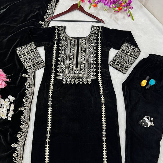 Winter Special Collection Heavy Viscose Velvet Embroidery Suit