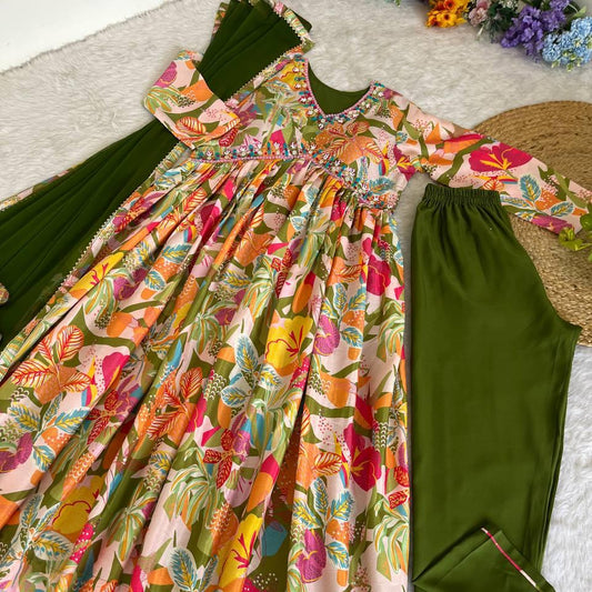 Digital Printed & Multi Color Hand Work Anarkali Gown