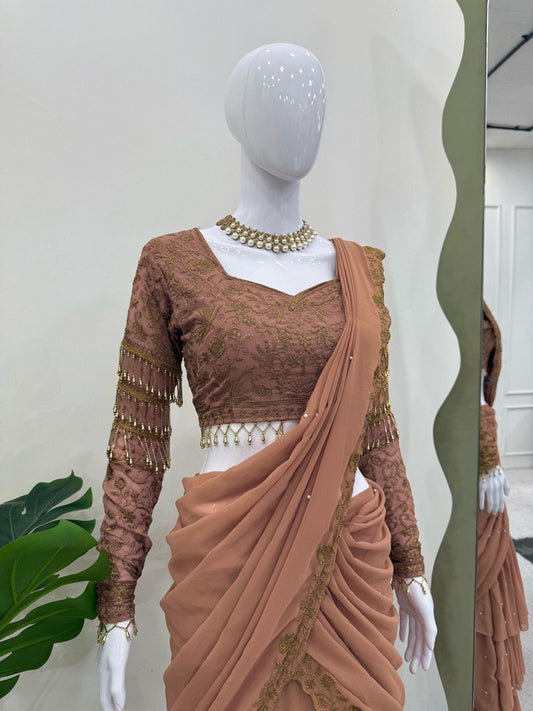 Ready To Wear Faux Georgette Thread With Sequence Work With Lehenga