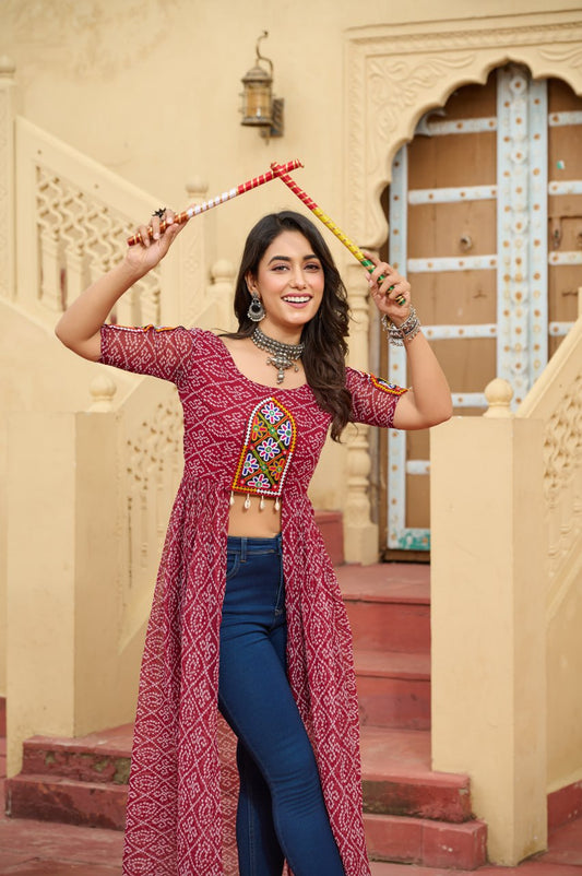 Navratri Special Faux Georgette Bandhni Print Work Kurti