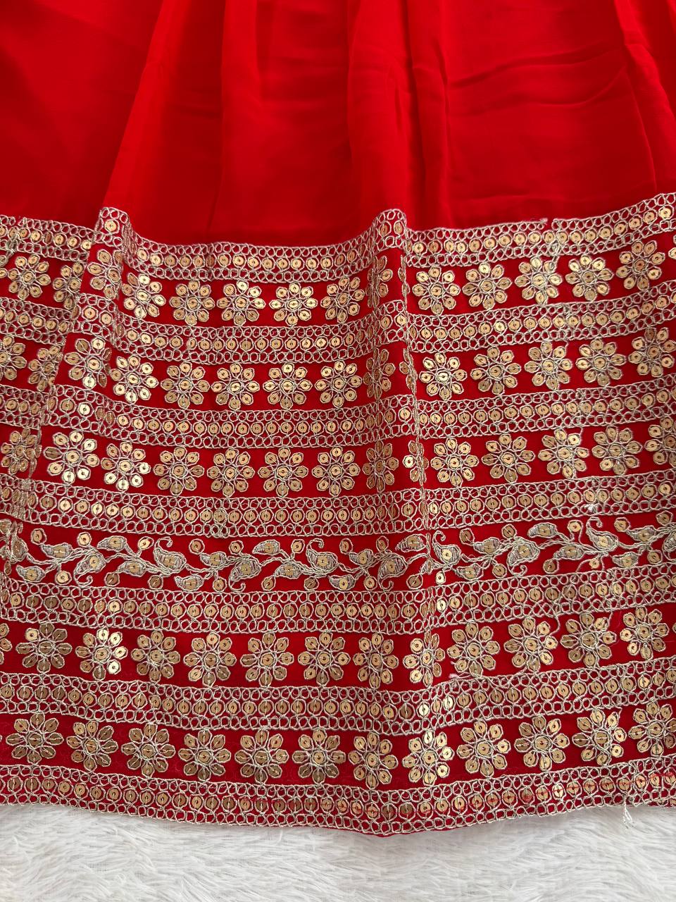 Wedding Special Georgette Squence Work Red Color Anarkali Gown