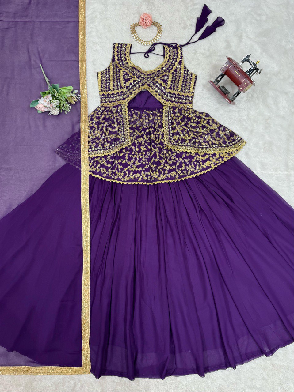 Fency Fox Georgette Micro Inner With Semi Stitch Lehenga