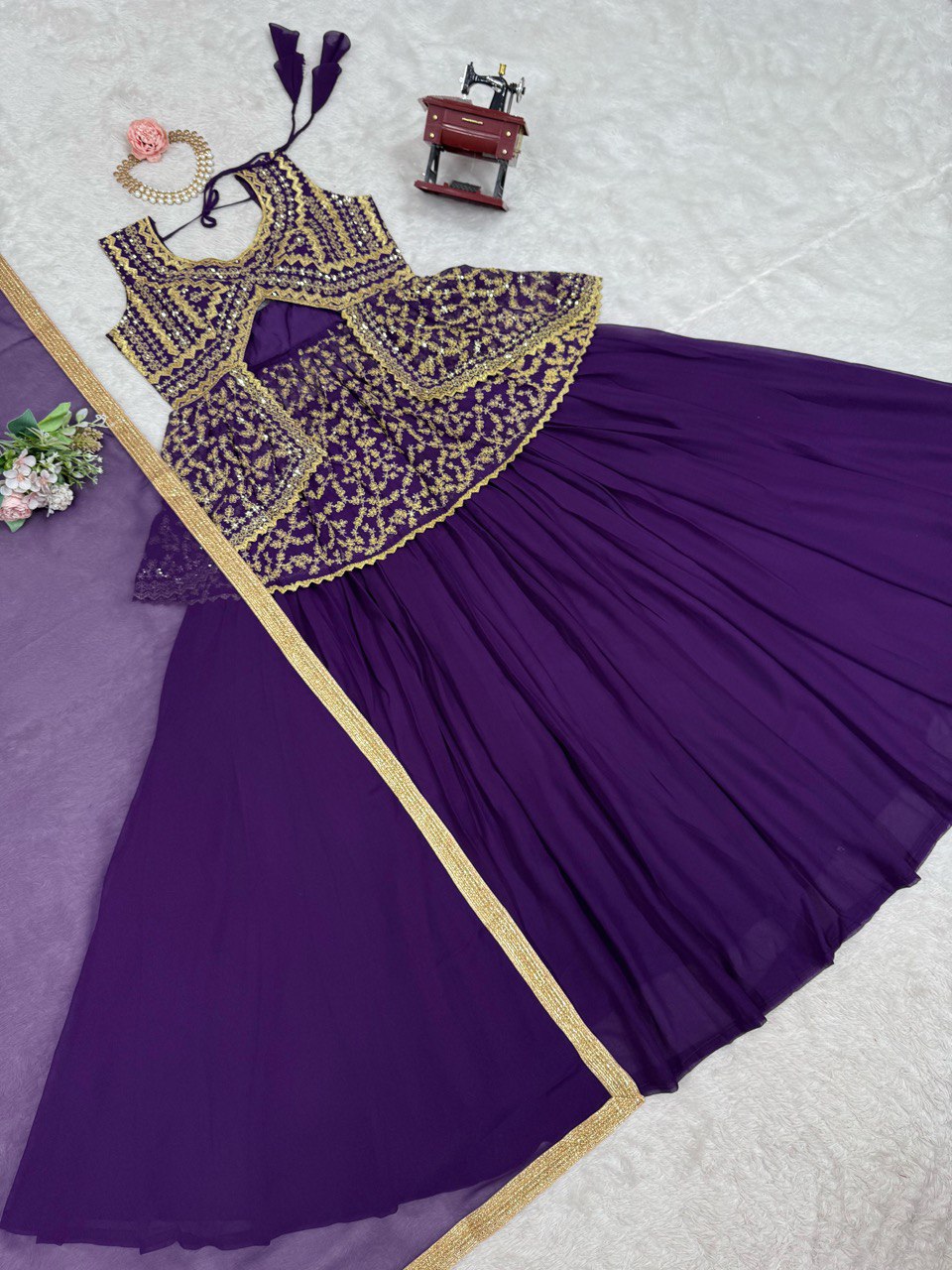 Fency Fox Georgette Micro Inner With Semi Stitch Lehenga
