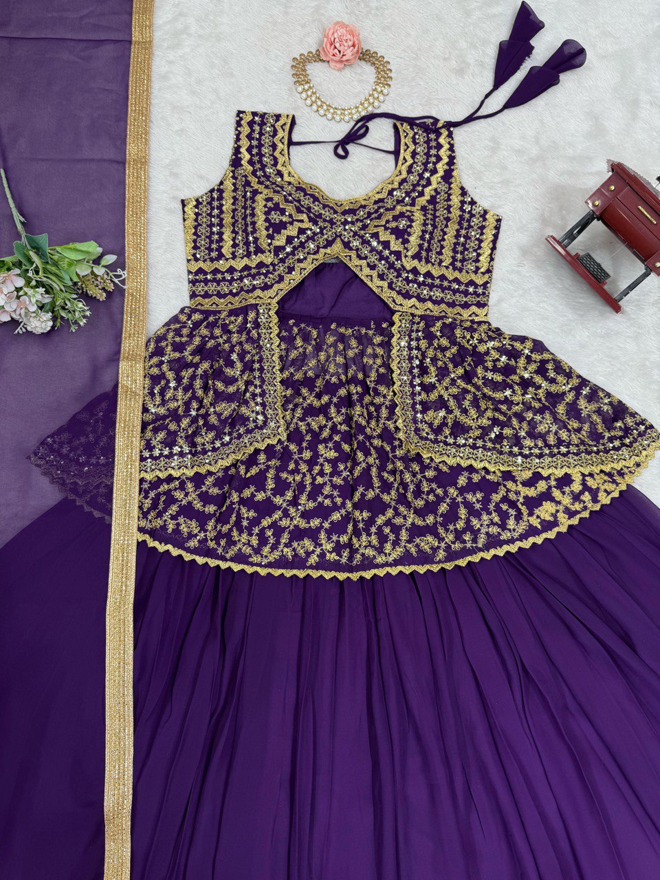 Fency Fox Georgette Micro Inner With Semi Stitch Lehenga