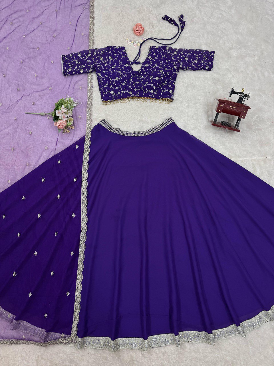 Foux Gorgette Thread With Sequence With Micro Inner Lehenga Choli