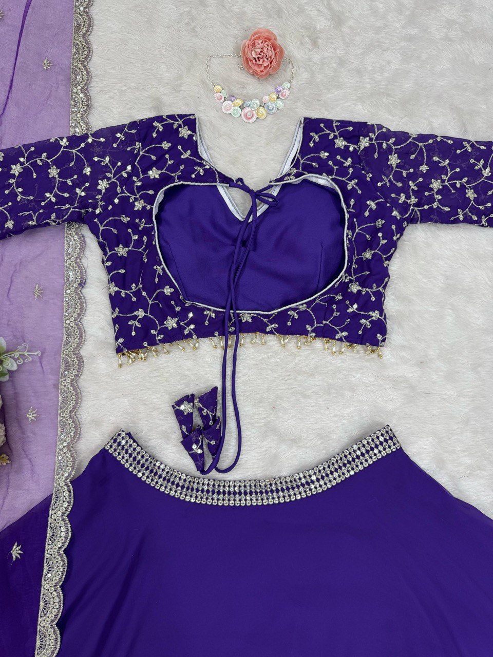 Foux Gorgette Thread With Sequence With Micro Inner Lehenga Choli