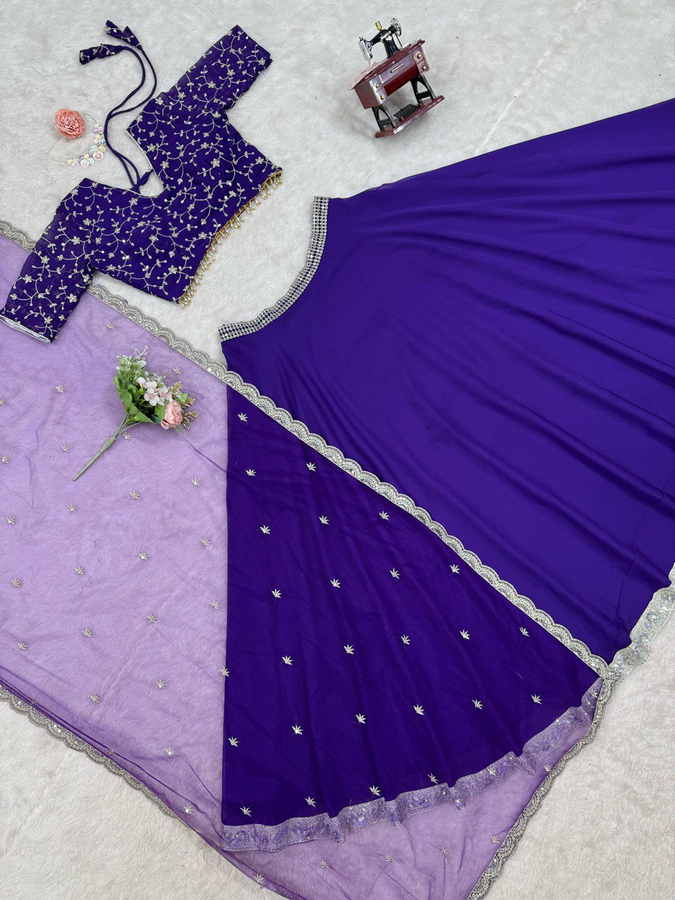 Foux Gorgette Thread With Sequence With Micro Inner Lehenga Choli