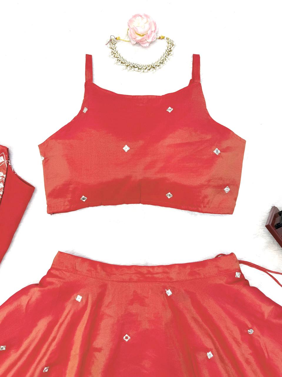 Red Color Simmer Silk With Thread With Sequience Work Lehenga Choli With Koti