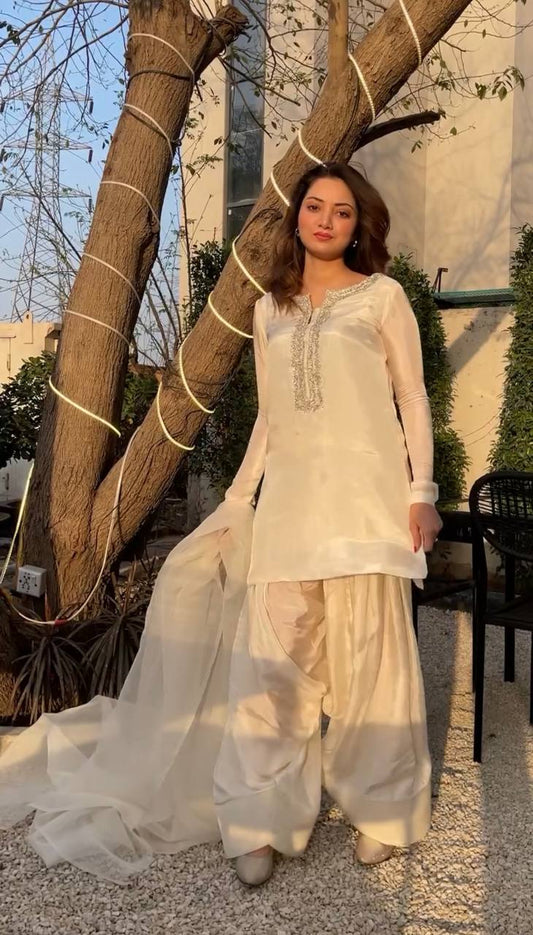 Faux Geeorgette Embroidery And Hand Work With Micro Cotton Top Farshi