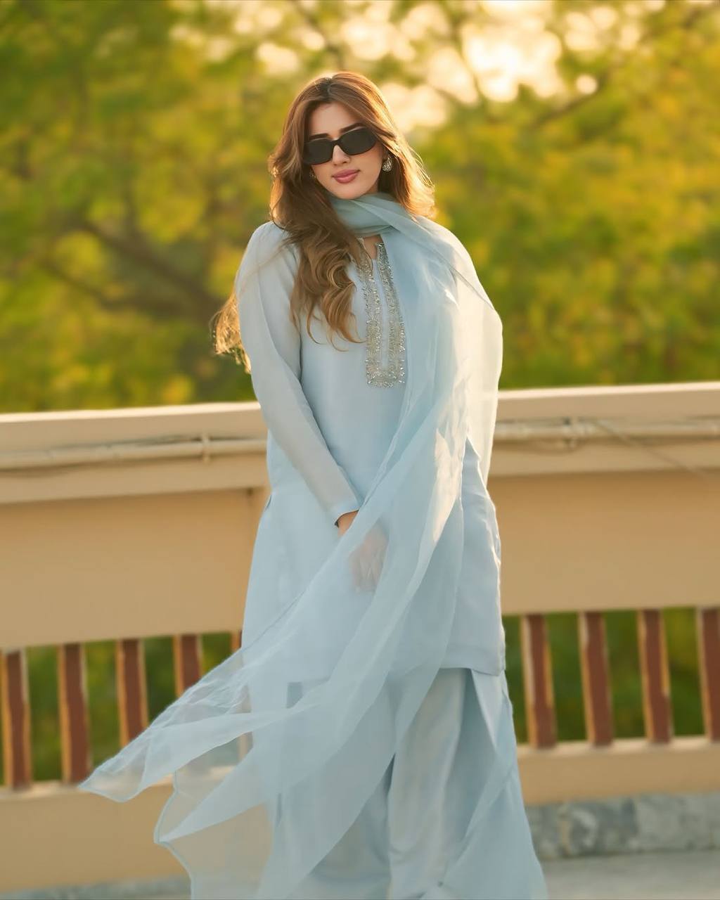 Faux Geeorgette Embroidery And Hand Work With Micro Cotton Top Farshi